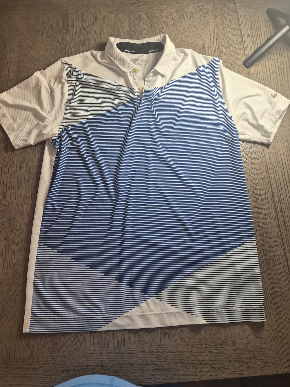 Nike White and Blue Striped Golf Polo